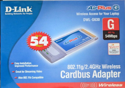 NEW! D-Link Air Plus G Wireless Network Access 2.4GHz CARDBUS Adapter DWL-630