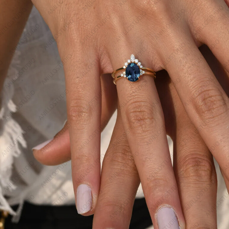 Pre-owned Handmade Natural London Blue Topaz Dainty Ring Ring Size 7 14k Yellow Gold For Girls