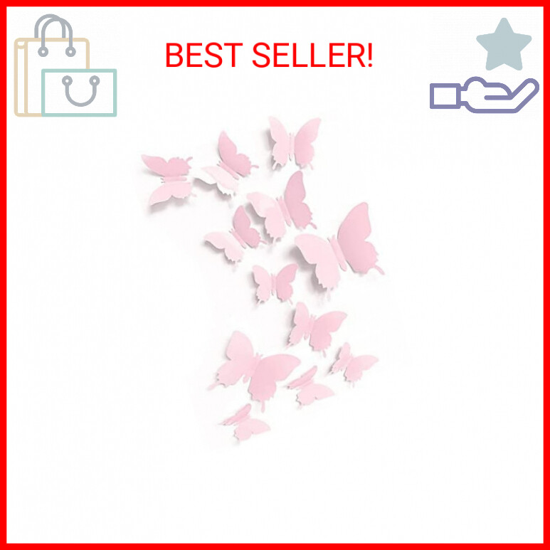 Cute Pink Butterfly Wall Decor 24 pcs, Girls Room Wall Decals, Danish ...