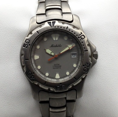 Michele Watch Men 37mm Titanium Date 50M 71 410 T New Battery 7.75