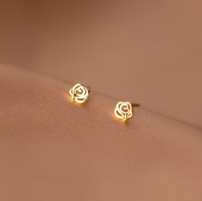 Lovely Gold Tiny Flower Rose Stud Earrings