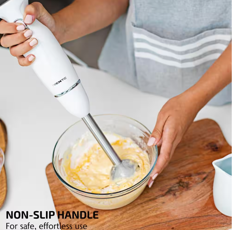 Electric Immersion Hand Blender Stainless Steel Blades 300W Ovente HS560W, White