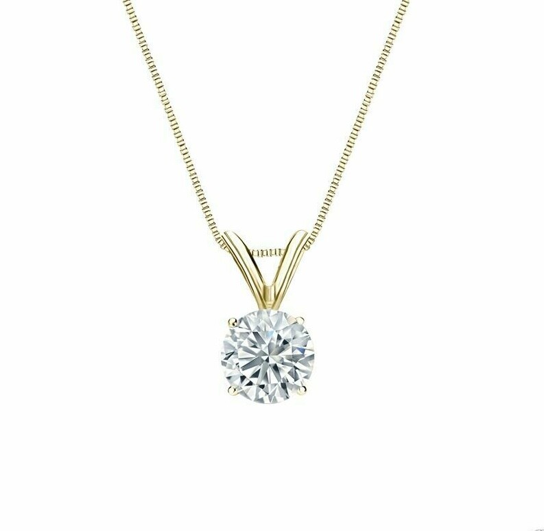 Pre-owned Limor 1 Ct Round Brilliant Cut Solid 14k Yellow Gold Solitaire Pendant 18" Necklace In D