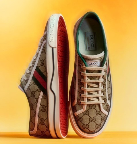 Pre-owned Gucci Men's Beige Ebony Gg Tennis 1977 /  Size 8 Under Retail $790 ? In Brown