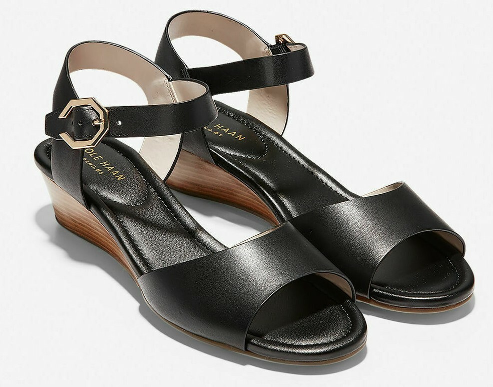 

Женские черные кожаные сандалии на танкетке COLE HAAN Evette, W13645, Черный, Open Toe