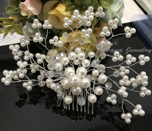 USA Seller handmade wedding bridal crystal rhinestone silver tone hair comb 0708