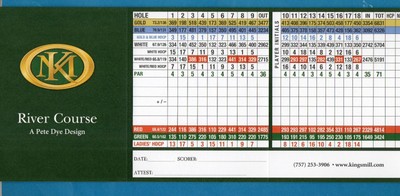 Collectible Scorecard  KINGSMILL RESORT Williamsburg Va Pete Dye & Arnold Palmer