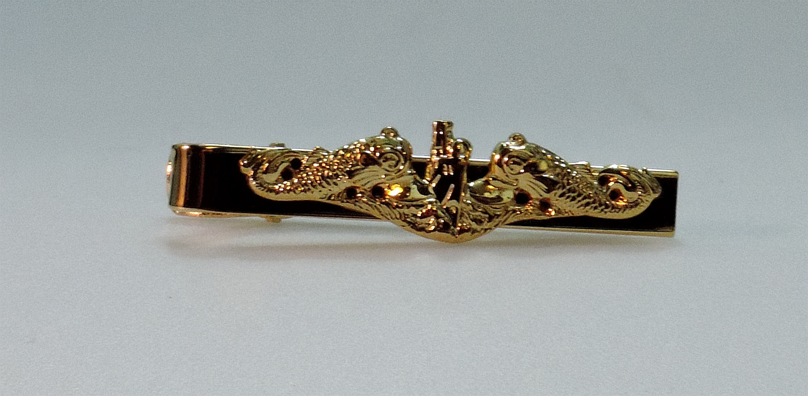 US Navy Submarine Gold Tone Dolphin Tie Clip Bar