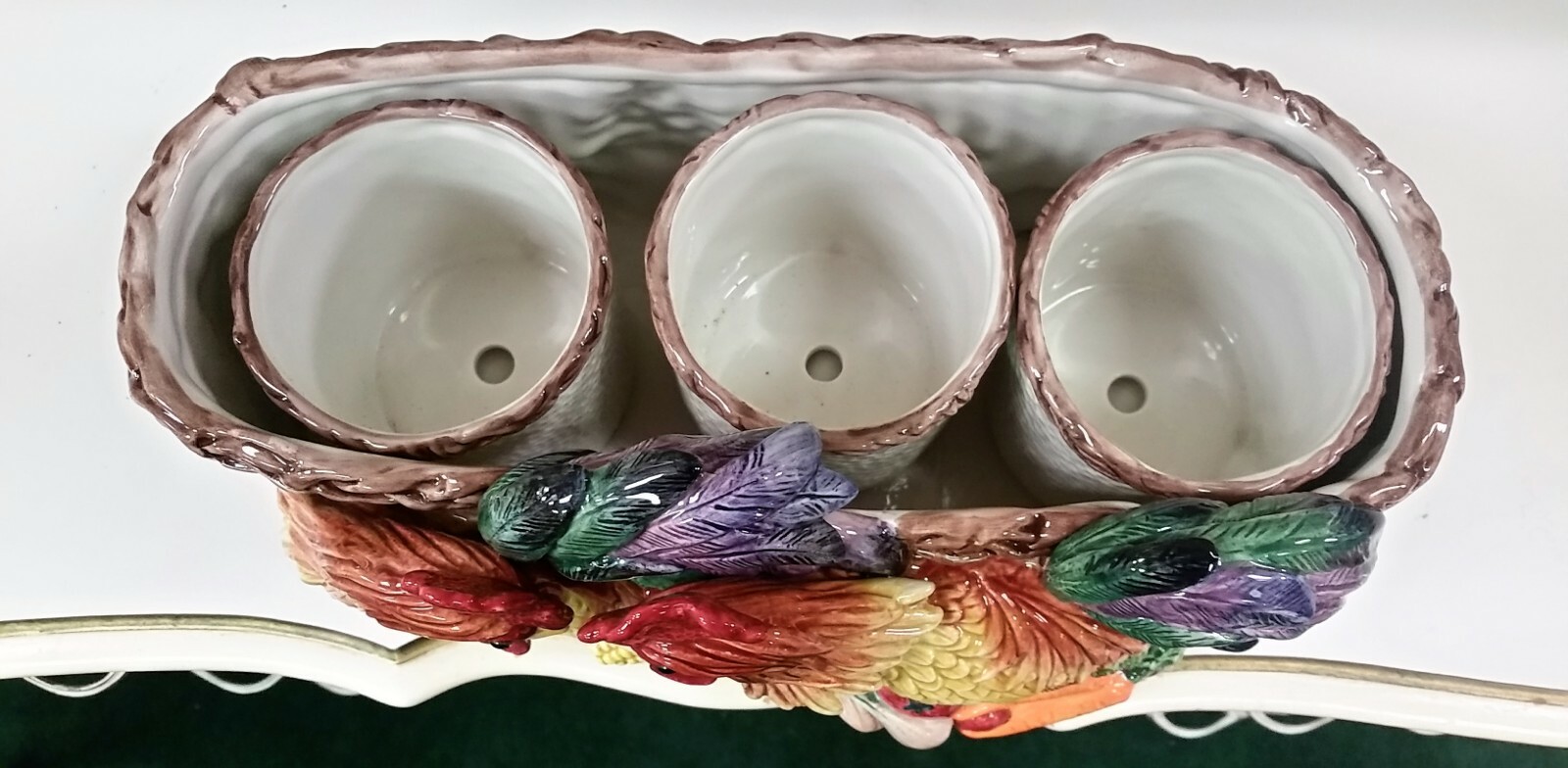 FITZ & FLOYD RETIRED COQ DU VILLAGE ROOSTER HERB GARDEN PLANTER~ 3 POTS