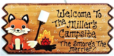 WELCOME Personalize FOX CAMPSITE Name SIGN Camping Plaque Camp Camper Cabin Tent