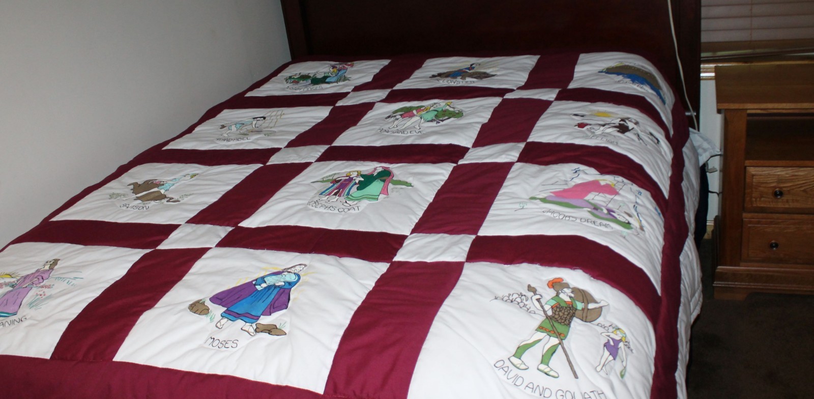QUILT HOMEMADE CHARACTERS FROM THE BIBLE HAND PAINTED NEW QUEEN SIZE
