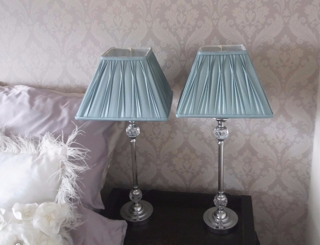 Pair of Square Pleated Aqua Duck Egg Blue Lampshades, Top Quality Light