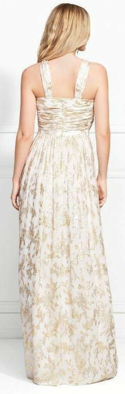 Pre-owned Rachel Zoe Bella Ecru Metallic Fil Coupe Twist Halter Dress Gown $625 12 In Multicolor