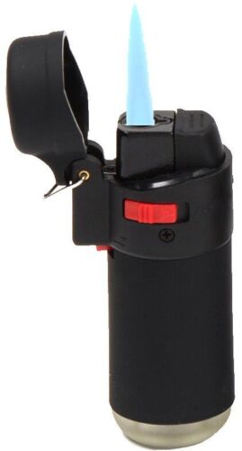 ATOMIC Barrel Gas Lighter Torch Blue Jet Flame Refillable Black Rubber Coat