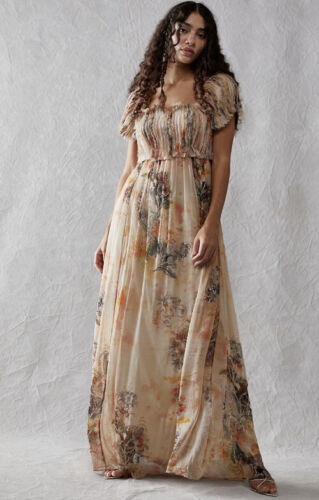 Винтажное платье макси Free People Irina с цветочным принтом и необработанными краями, XL