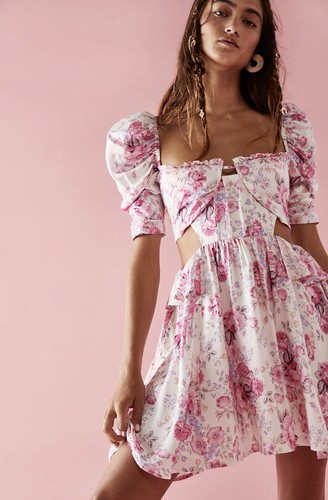 

Мини-платье Free People For Love - Lemons Lucia Pink Rose с романтическим вырезом, Розовый