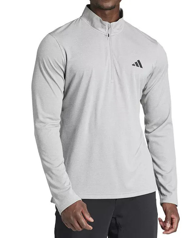 adidas Men Grey Train Essentials Quarter-Zip Pullover Top (IT5441