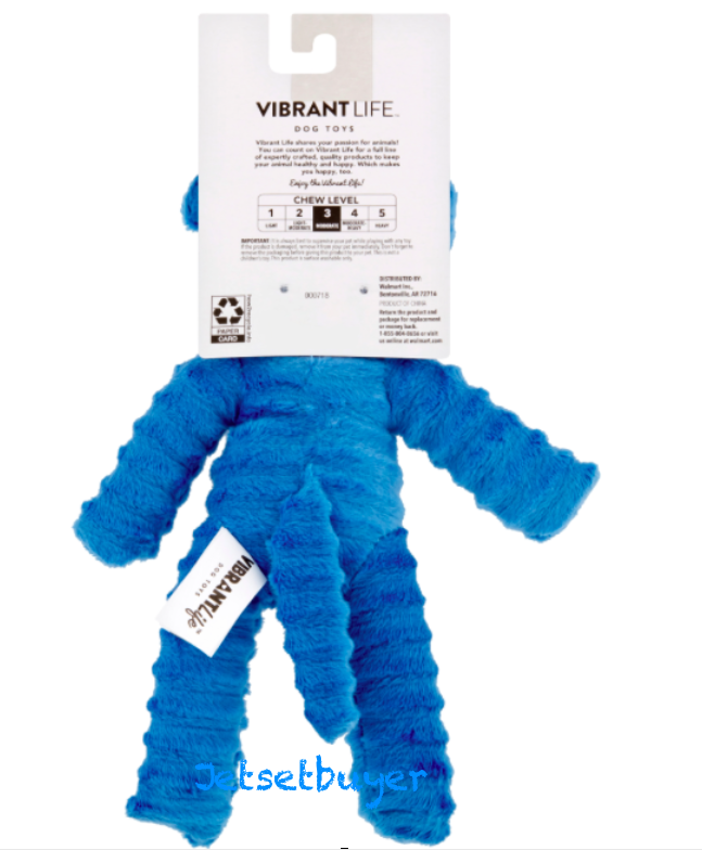 Vibrant Life Sock Monkey Dog Squeak Toy, Brown, Blue, Yellow, Pink