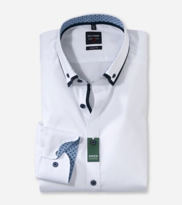 Olymp Level Five Men's Business / Formal Body Fit White Shirt blue Detail 15  38