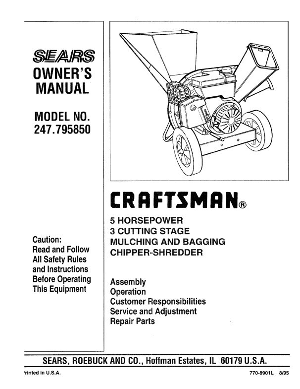 Owner’s Manual Sears Craftsman 5 HP 3Stage ChipperShredder