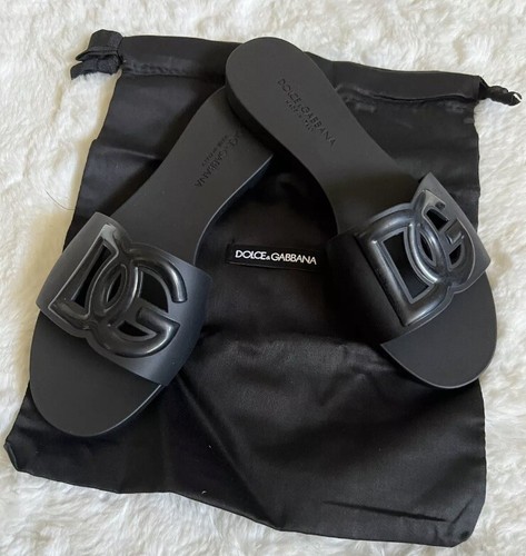 Pre-owned Dolce & Gabbana Dolce And Gabbana Interlock Logo Rubber Slides In Black