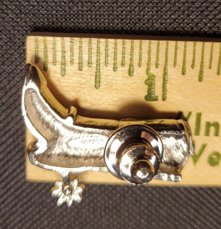 Vintage Metal Cowboy Boot Silver Tone Horse Saddle Pin Brooch Men Jewelry