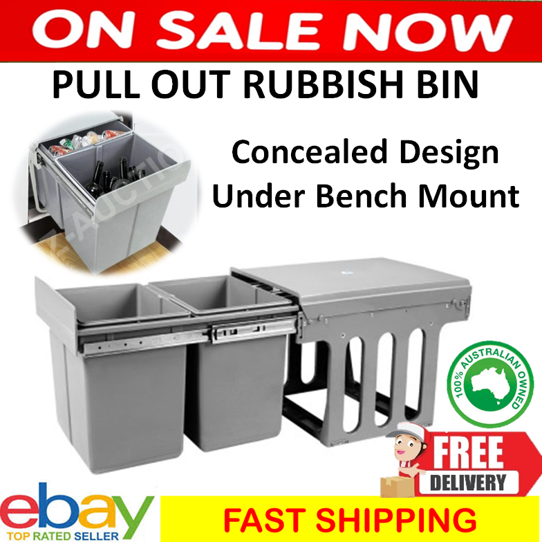 Kitchen Bin Under Bench Counter Sink Pull Out Sliding Dual Waste