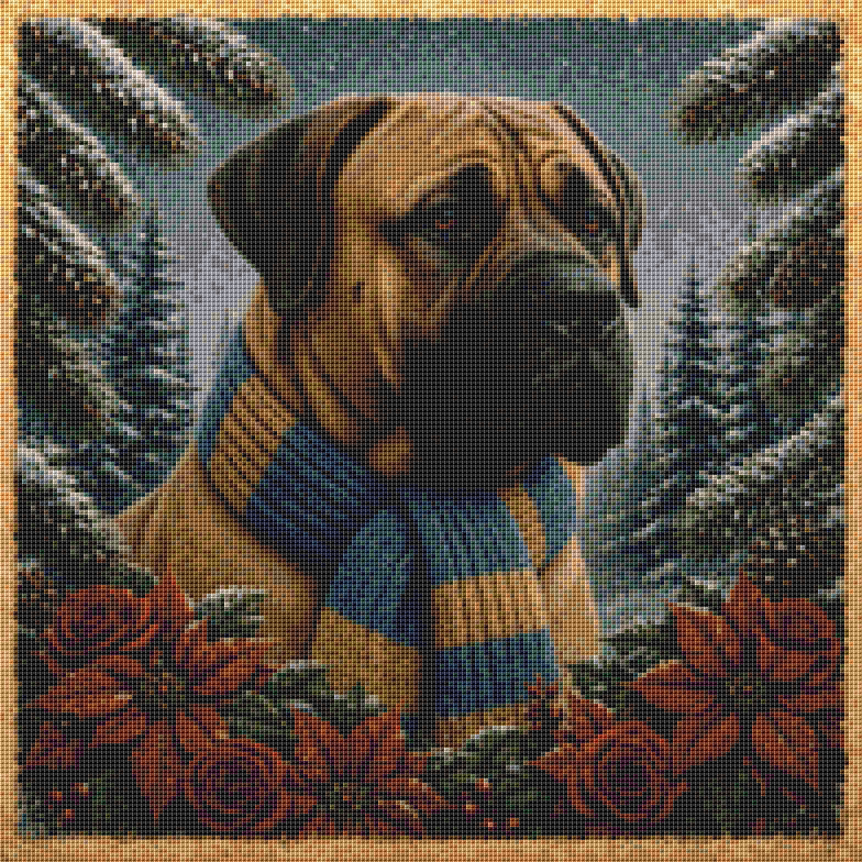 Boerboel In Winter Time. Counted Cross-Stitch Chart or Kit
