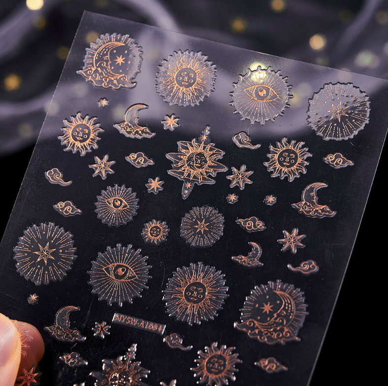 6 Sheets Set Moon Star Sun Gold Silver Nail Art Sticker Decoration Manicure NS53