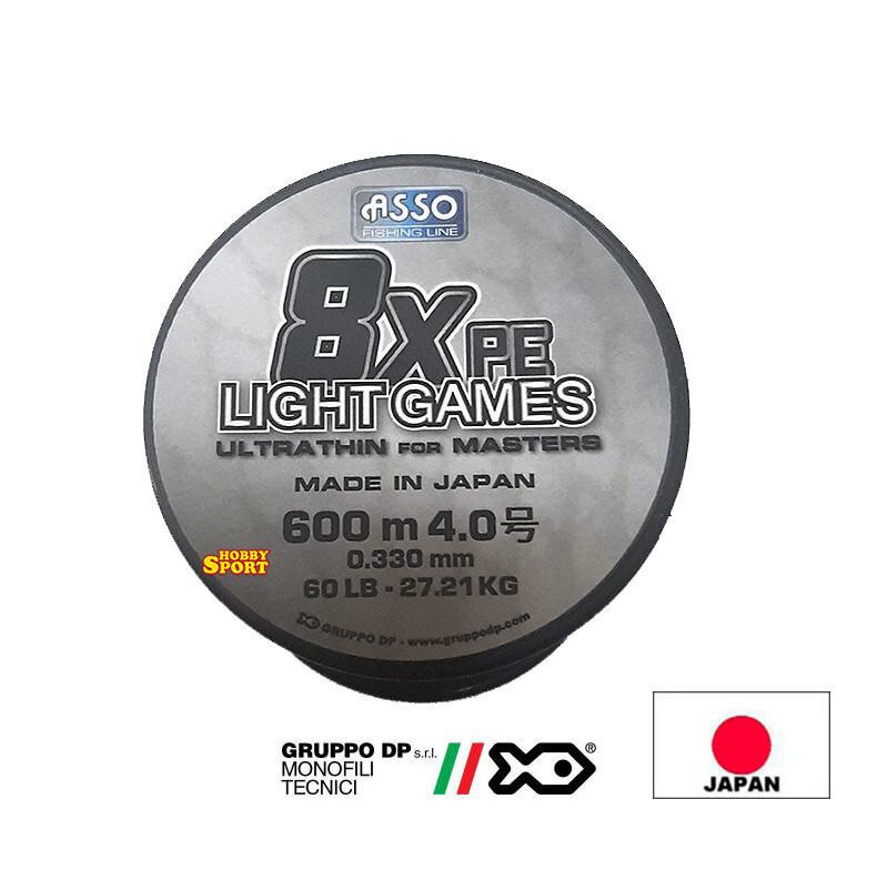 ASSO 8X FILO TRECCIATO LIGHT GAMES MULTICOLOR 600MT - 0,33MM 8 CAPI BRAID JAPAN