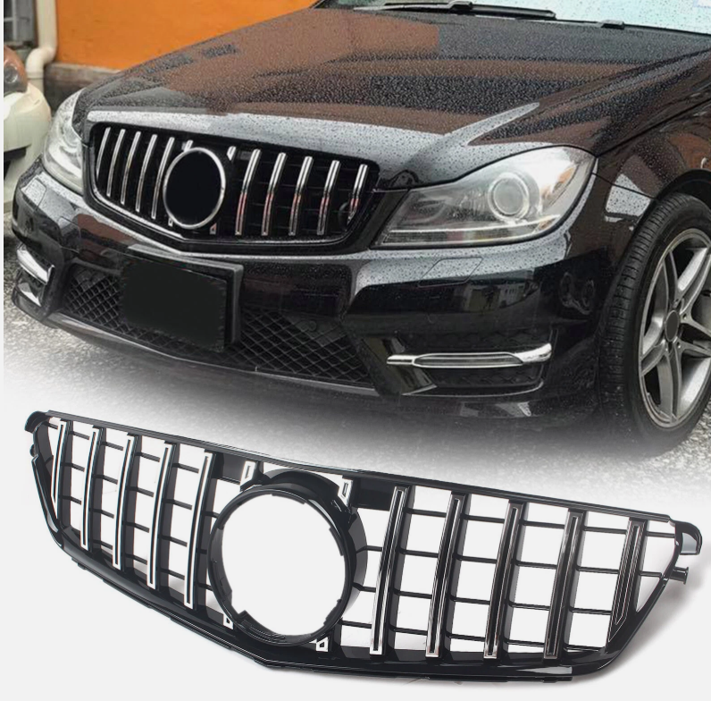 Front Chrome GT Grille For Mercedes Benz W204 C-Class C200 C250 C300 2007-2014
