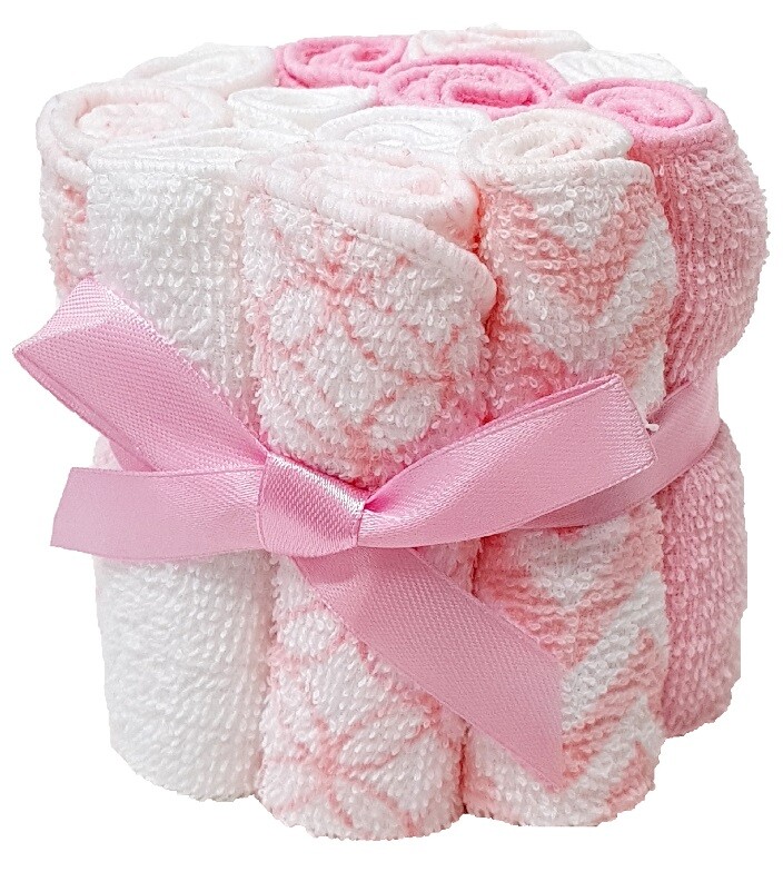 Waschlappen 12 Stück im Set rosa für Kinder / Baby´s in Geschenkverpackung