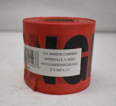 CH Hanson 16103 Barricade Danger Safety Tape Polyethylene Red 3'' x 300' x 2.0