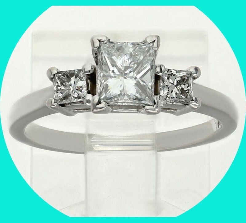 .90ct Diamond 3 Stone Engagement Ring 14k Wg Princess Cut Size 6.5