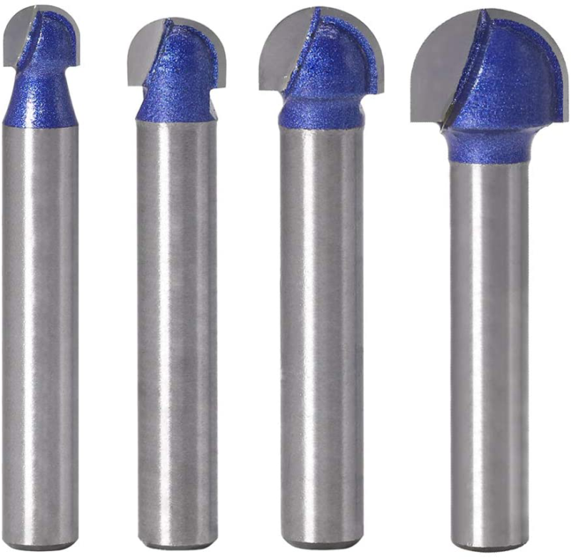 Yakamoz Industrial Grade 4Pcs 1/4-Inch Shank Round Nose Router Bit Set Core Box