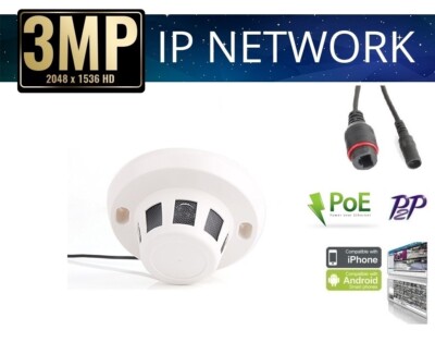 Smoke Detector Covert -3MP PoE Security H.264/H.265 P2P IP Camera w/2.8mm Lens