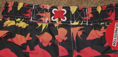 Toddler Boys Swim Trunks -  24M -   Black/Yellow/Orange/Red Fish - UV Protection