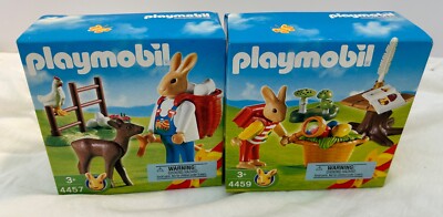 NEW Vintage Playmobil Easter Rabbits set 4457 & 4459 German exclusive 2005 Rare