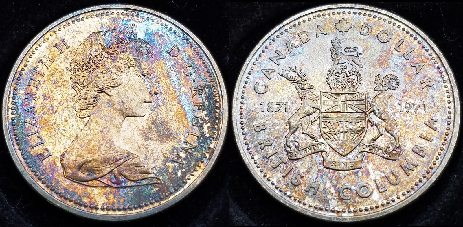 GREAT TONING 1971 GEM PROOF LIKE CANADIAN SILVER $1 ,-TONED C100706