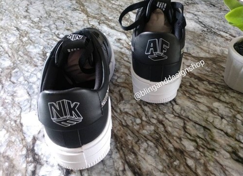 Pre-owned Swarovski Womens Nike Air Force 1 Pixel Black Sneakers Shoes Made With  Crystals