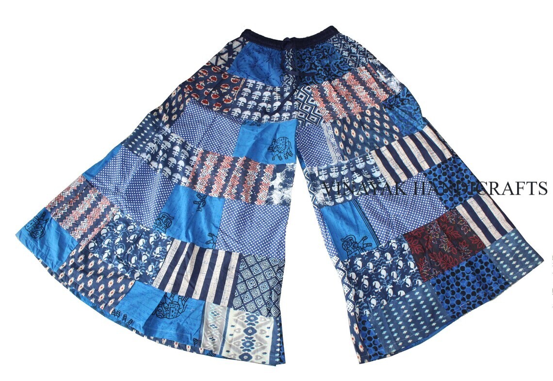 Pre-owned Handmade Wholesale 15 Pc Rayon Patchwork Wide Leg Hippie Boho Gypsy Palazzo Pants Trouser In Multicolor