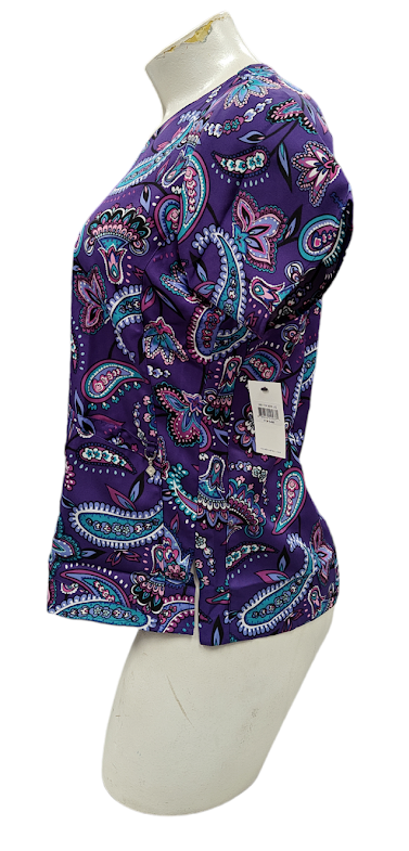 Vera Bradley Halo V6117 MAK  Makani Paisley Blackberry V-Neck Print Scrub Top