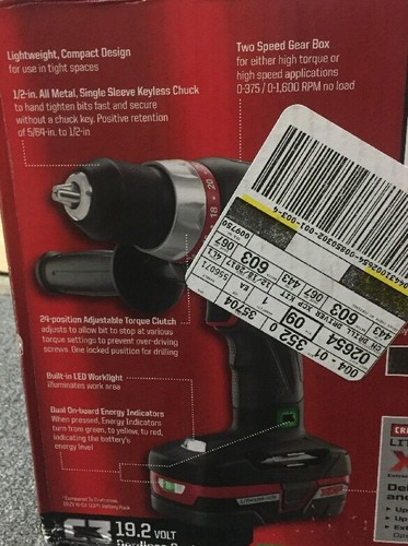 Craftsman 19.2V 1/2” Heavy Duty Drill/Driver Kit 935704 New