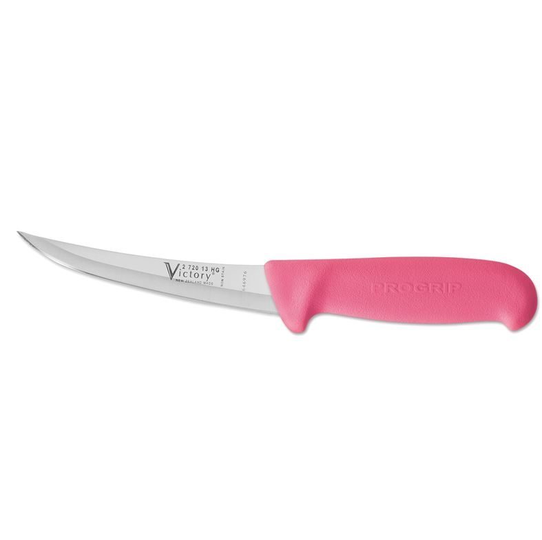 Victory Knives Narrow Curved Boning Knife Hollow Ground Pink 13cm