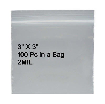 100pc 3 x 3'' 2mil Reclosable Resealable Poly Clear Zip Bags Self Locking Zipper