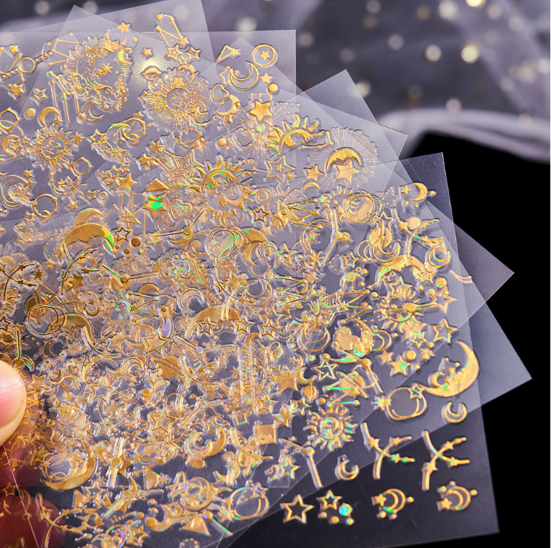 6 Sheets Set Moon Star Sun Gold Silver Nail Art Sticker Decoration Manicure NS53