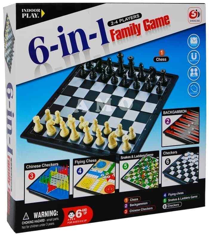 Gioco Famiglia Da Tavolo 6in1 Scacchi Dama BackGammon Snake dfh