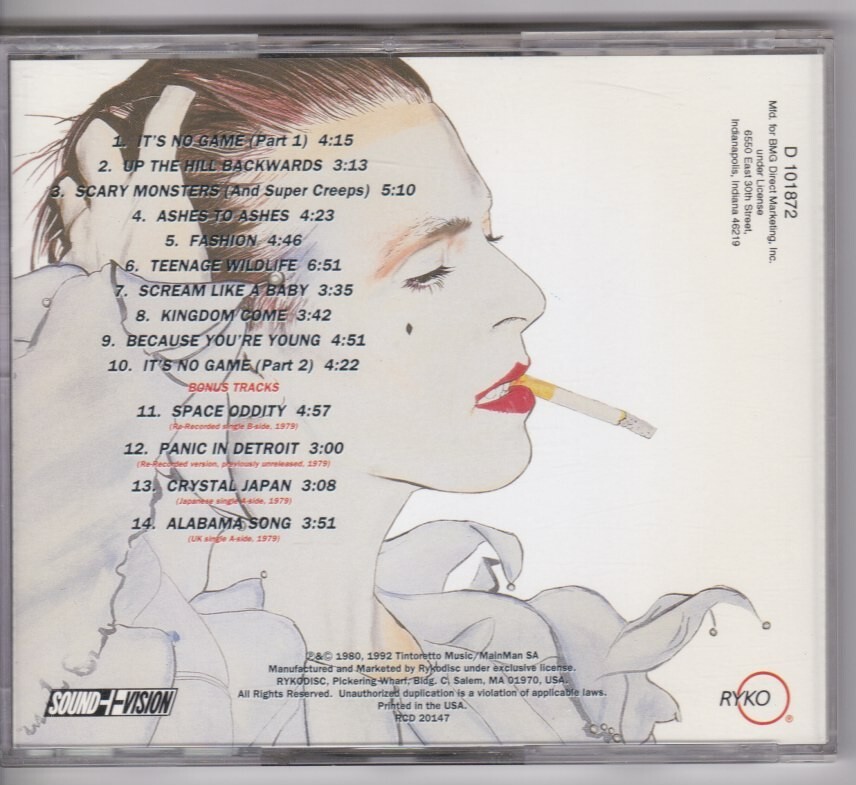 DAVID BOWIE - SCARY MONSTERS RYCO CD - Bonus Tracks! EX! 3 for 1 Shipping!