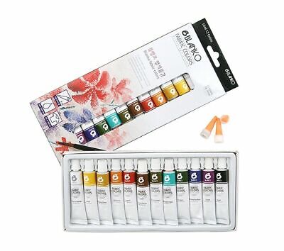 Blanko Fabric Paint Set One Step Dye 12ml 12 Colors 0.40oz Tube Brush Palette