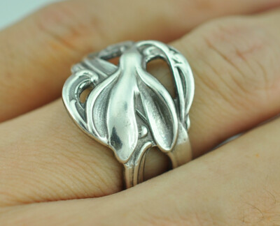 Beautiful 925 Sterling Silver Snow Drops Lily Flower Spoon ring